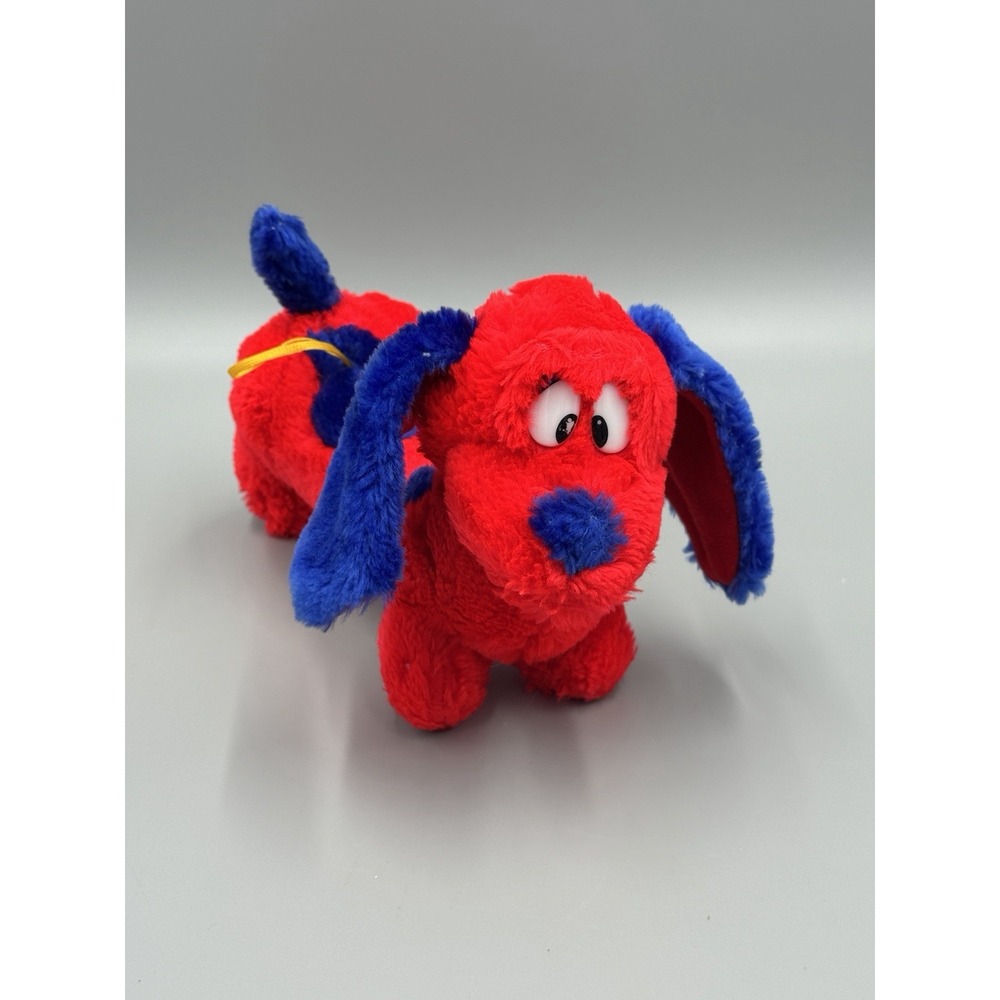 Vintage 1999 Wiener Dog Plush Red Blue Stuffed Animal 9" Long Classic Toy Co
